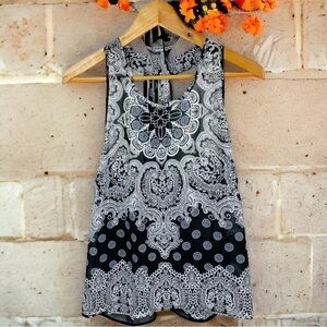 Elodie Chiffon Sheer Paisley Bandana Print Strappy Cutout Open Back Flowy Tank